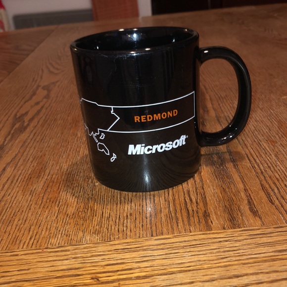 Rare Microsoft Logo Redmond World Map Black Coffee Mug Cup w/Handle Oversized - Picture 2 of 6